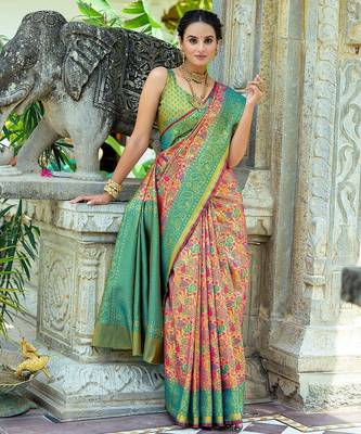 Ethnic Motifs Woven Design Zari Kanjeevaram Saree 2