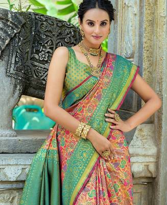 Ethnic Motifs Woven Design Zari Kanjeevaram Saree 3