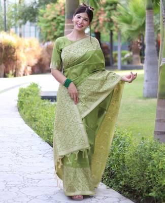 Ethnic Motifs Woven Design Zari Bhagalpuri Saree 1