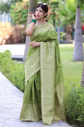 Ethnic Motifs Woven Design Zari Bhagalpuri Saree