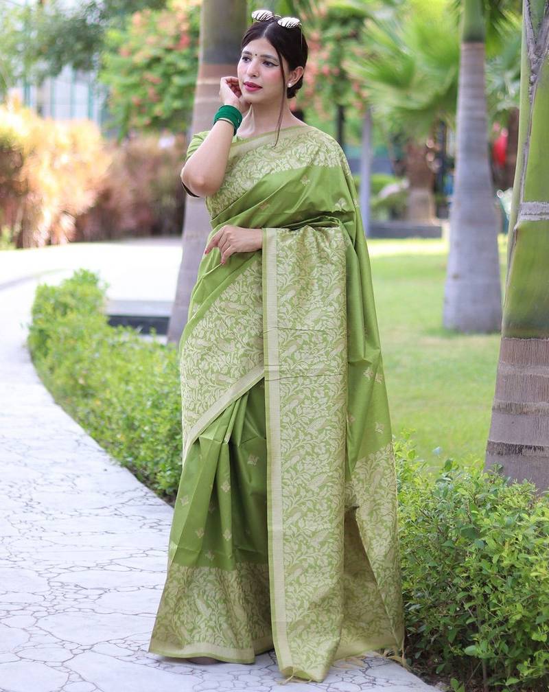 Ethnic Motifs Woven Design Zari Bhagalpuri Saree
