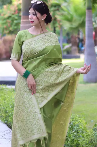 Ethnic Motifs Woven Design Zari Bhagalpuri Saree