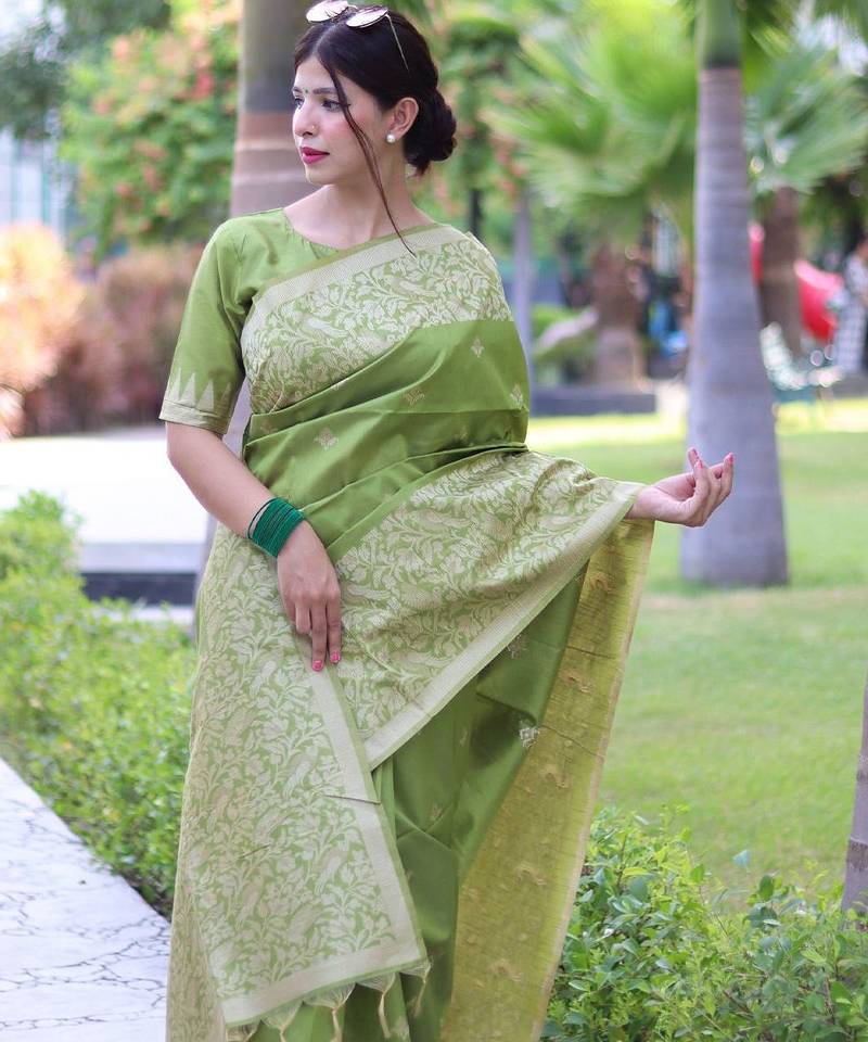 Ethnic Motifs Woven Design Zari Bhagalpuri Saree