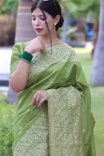 Ethnic Motifs Woven Design Zari Bhagalpuri Saree