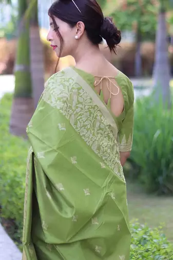 Ethnic Motifs Woven Design Zari Bhagalpuri Saree