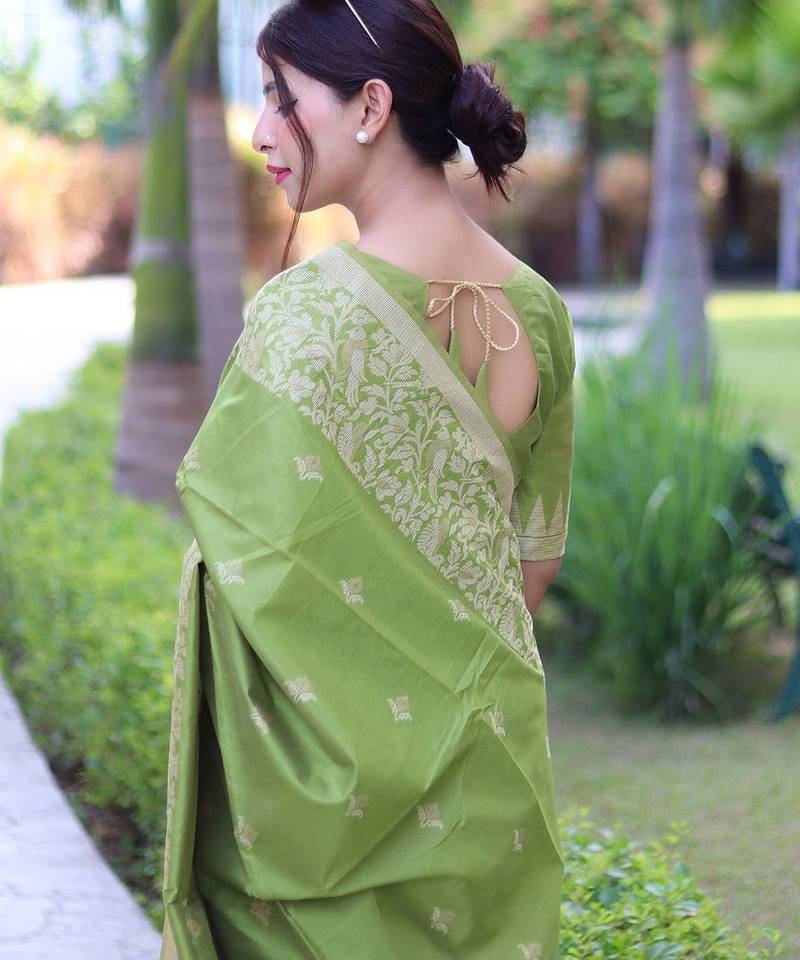 Ethnic Motifs Woven Design Zari Bhagalpuri Saree