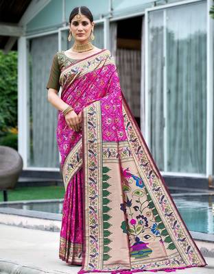 Ethnic Motif Woven Design Zari Patola Saree 1
