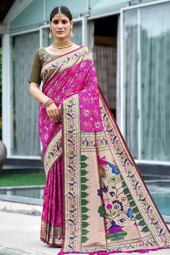 Ethnic Motif Woven Design Zari Patola Saree