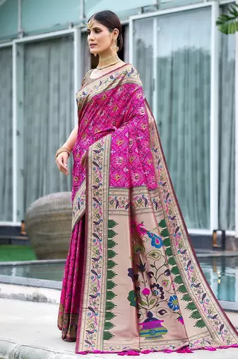 Ethnic Motif Woven Design Zari Patola Saree