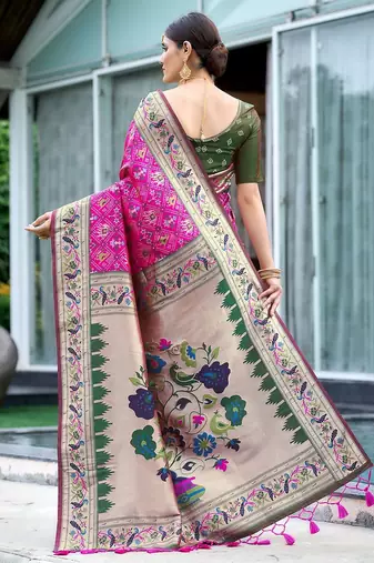 Ethnic Motif Woven Design Zari Patola Saree