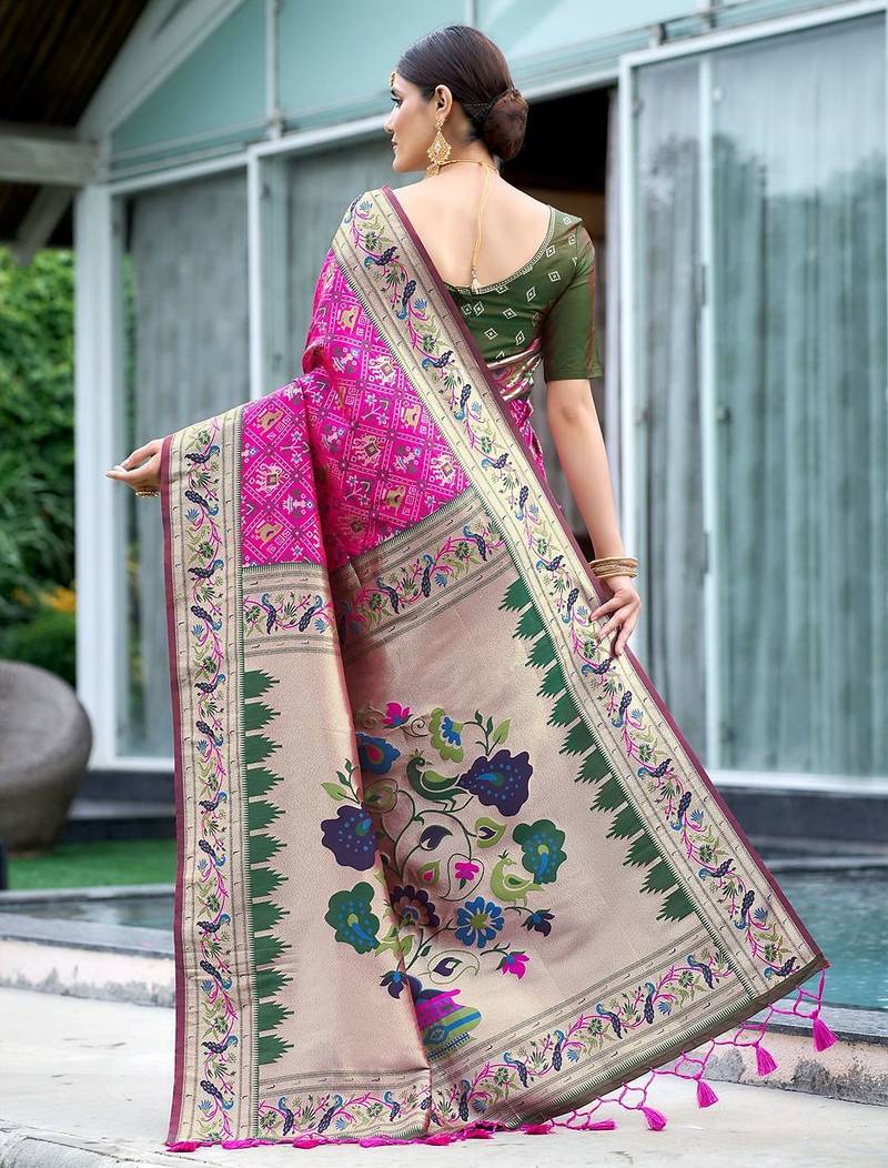 Ethnic Motif Woven Design Zari Patola Saree