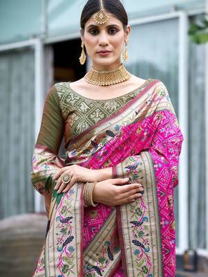 Ethnic Motif Woven Design Zari Patola Saree 4