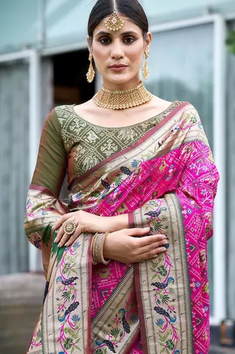 Ethnic Motif Woven Design Zari Patola Saree