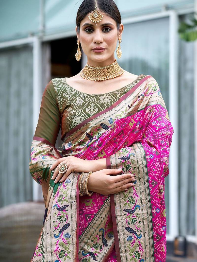 Ethnic Motif Woven Design Zari Patola Saree