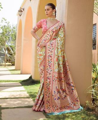 Ethnic Motifs Woven Design Zari Paithani Saree 1