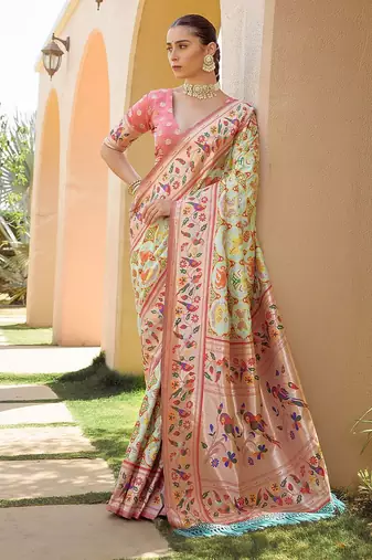 Ethnic Motifs Woven Design Zari Paithani Saree