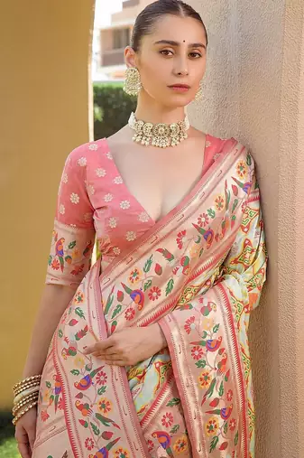 Ethnic Motifs Woven Design Zari Paithani Saree