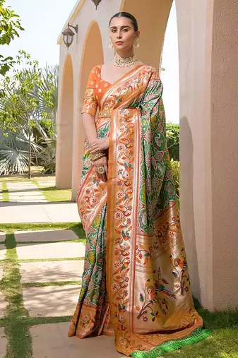 Ethnic Motifs Woven Design Zari Detail Art Silk Paithani Saree