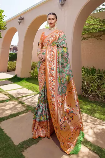 Ethnic Motifs Woven Design Zari Detail Art Silk Paithani Saree