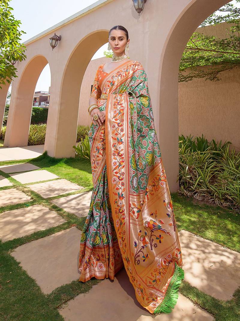 Ethnic Motifs Woven Design Zari Detail Art Silk Paithani Saree