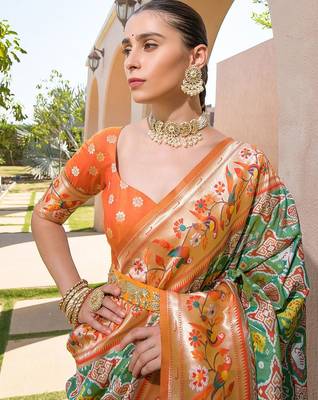 Ethnic Motifs Woven Design Zari Detail Art Silk Paithani Saree 3