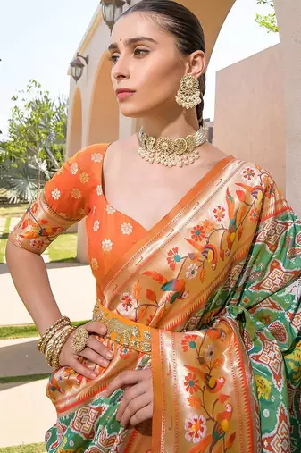 Ethnic Motifs Woven Design Zari Detail Art Silk Paithani Saree