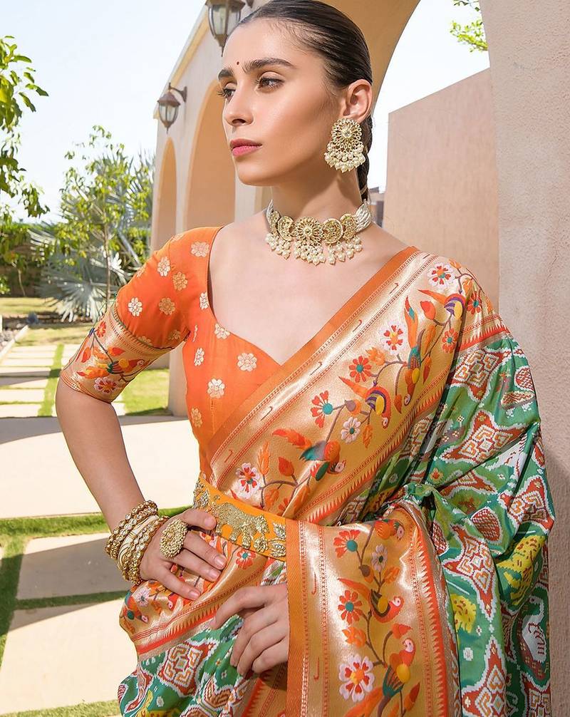 Ethnic Motifs Woven Design Zari Detail Art Silk Paithani Saree
