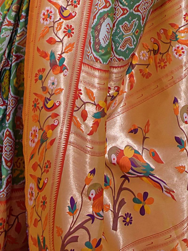 Ethnic Motifs Woven Design Zari Detail Art Silk Paithani Saree