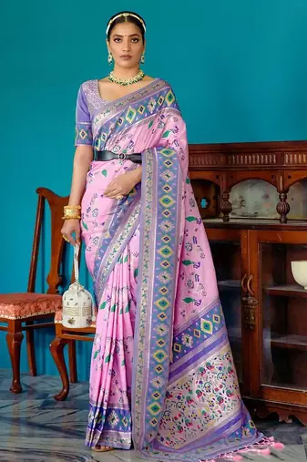 Ethnic Motifs Woven Design Zari Paithani Saree