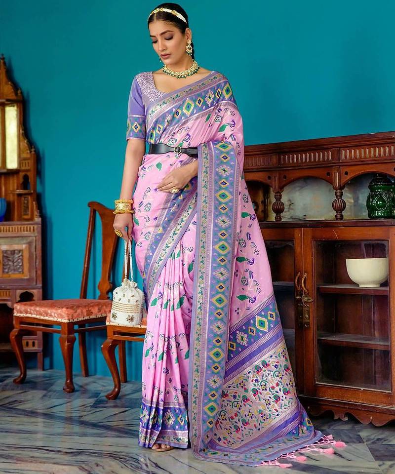 Ethnic Motifs Woven Design Zari Paithani Saree