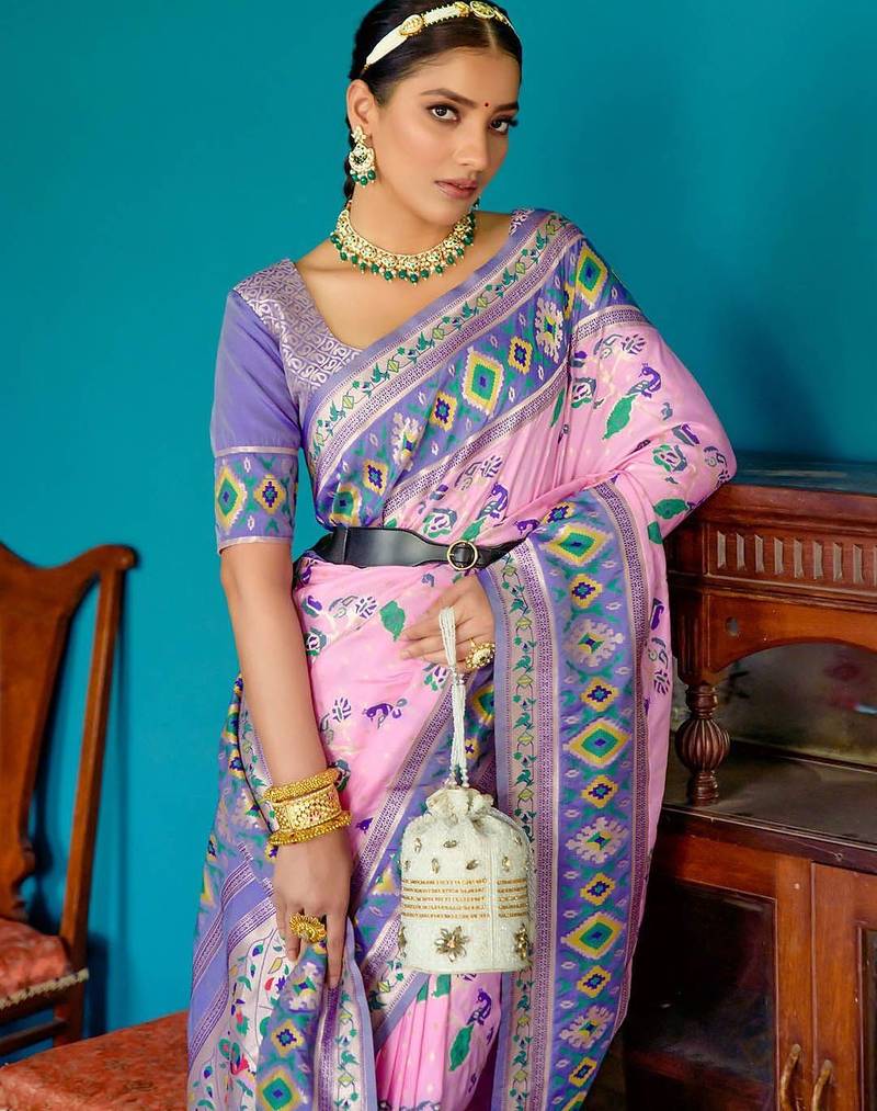 Ethnic Motifs Woven Design Zari Paithani Saree