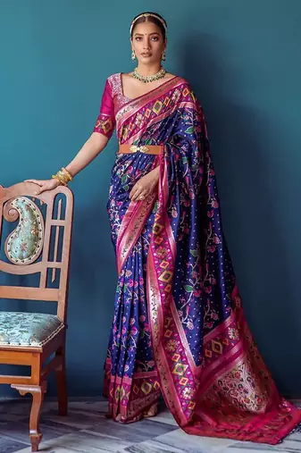 Ethnic Motif Woven Design Zari Paithani Saree