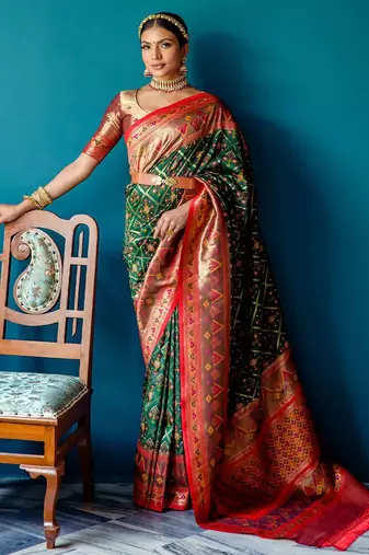Ethnic Motifs Woven Design Zari Patola Saree