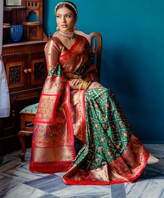 Ethnic Motifs Woven Design Zari Patola Saree 2