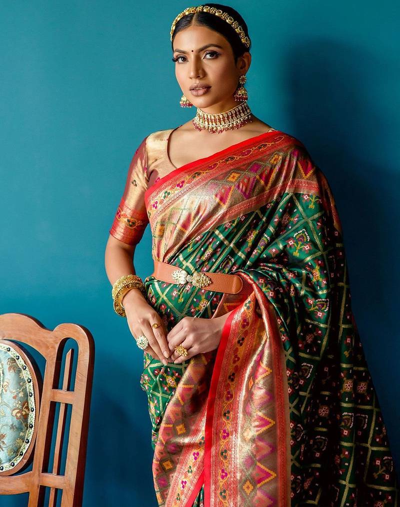 Ethnic Motifs Woven Design Zari Patola Saree