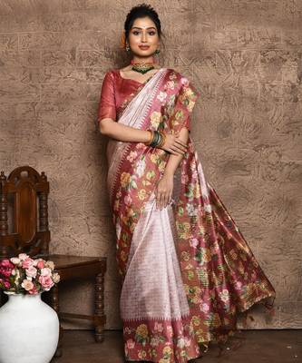 Floral Printed Silk Cotton Saree 2