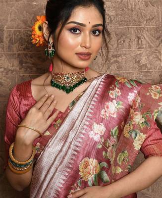Floral Printed Silk Cotton Saree 3