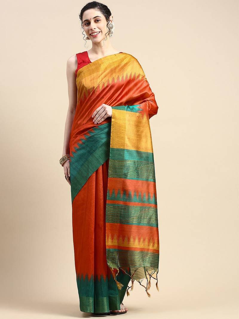 Colourblocked Zari Silk Cotton Saree