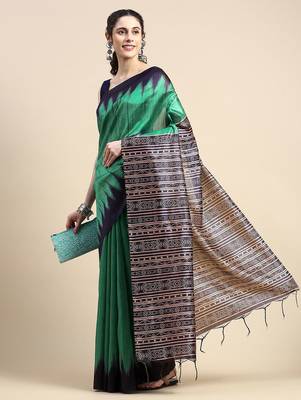 Solid Jute Silk Tussar Saree 2