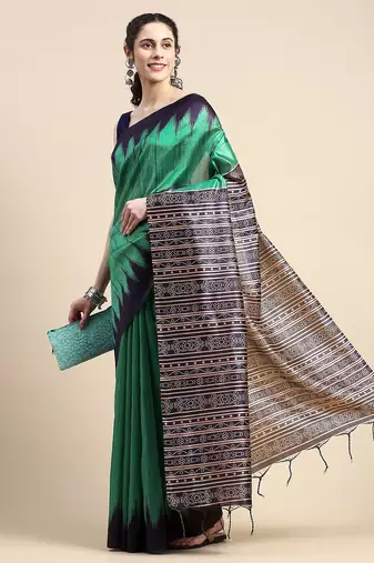 Solid Jute Silk Tussar Saree