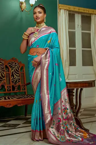Ethnic Motifs Woven Design Zari Paithani Saree