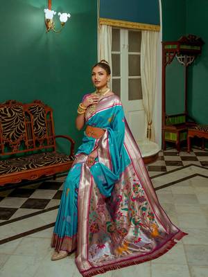 Ethnic Motifs Woven Design Zari Paithani Saree 2