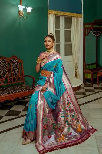 Ethnic Motifs Woven Design Zari Paithani Saree