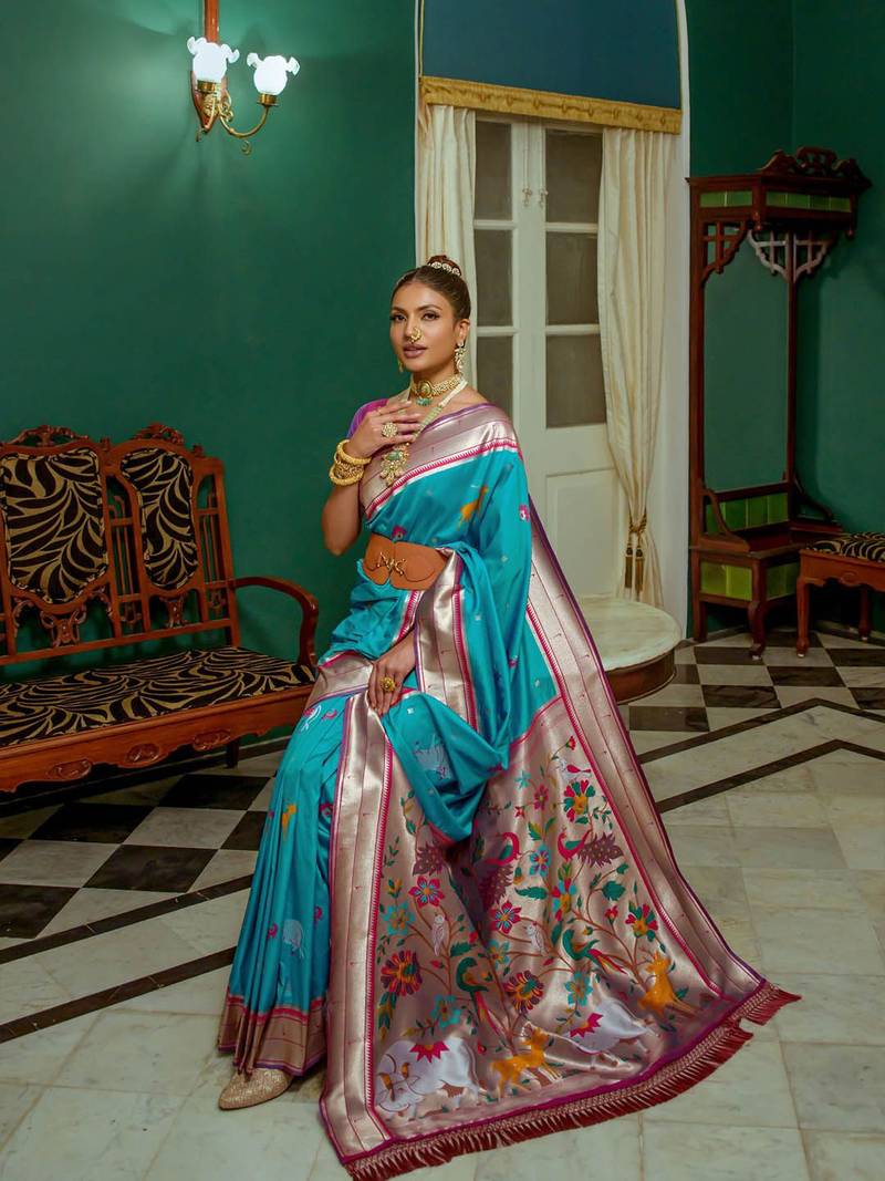 Ethnic Motifs Woven Design Zari Paithani Saree