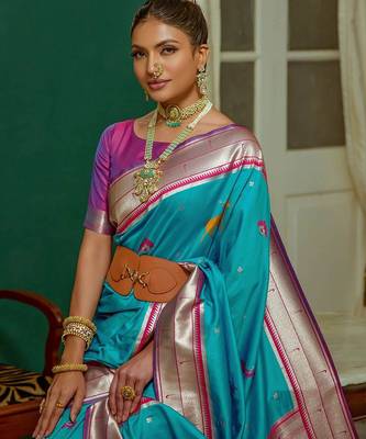 Ethnic Motifs Woven Design Zari Paithani Saree 3