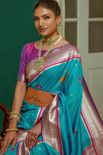 Ethnic Motifs Woven Design Zari Paithani Saree