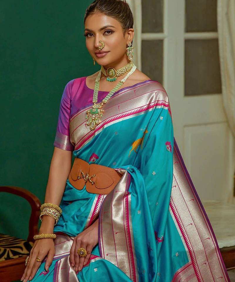 Ethnic Motifs Woven Design Zari Paithani Saree