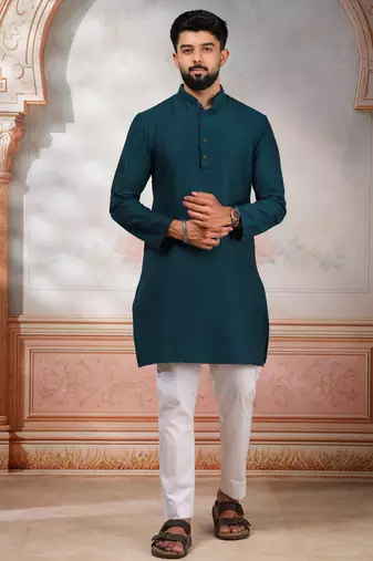 Teal woven fancy kurta payjama for men