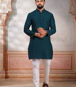 Teal woven fancy kurta payjama for men