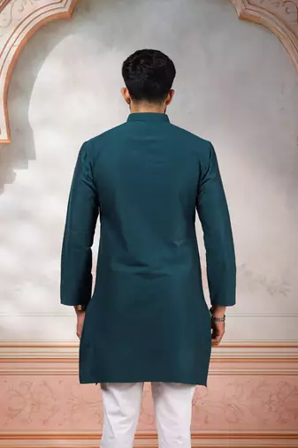 Teal woven fancy kurta payjama for men